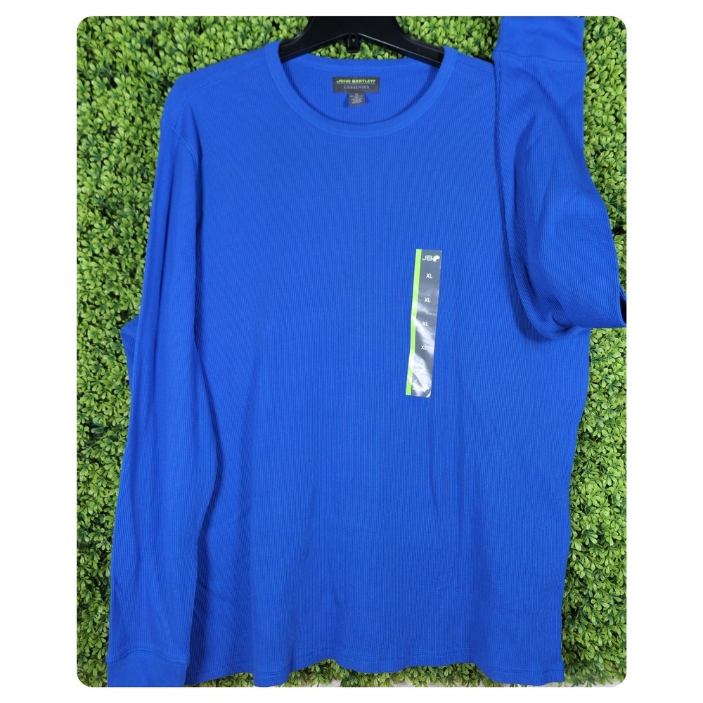 John Bartlett Consensus Mens XL Royal Blue Waffle Knit Thermal Long Sleeve Shirt
